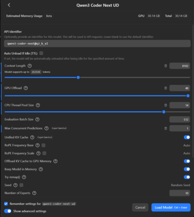 Qwen3-Coder-Next 2XL settings