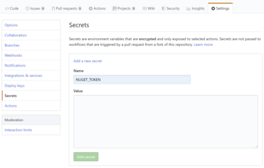 Add a secret to GitHub